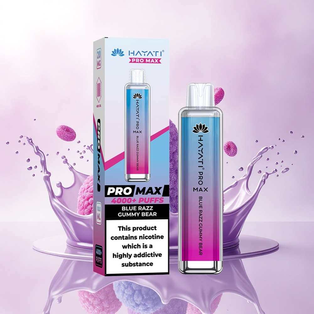 Hayati Pro Max 4000 Puffs Blå Bringebær Gummi Bjørn 1400mAh Rechargeable 5% Nicotine