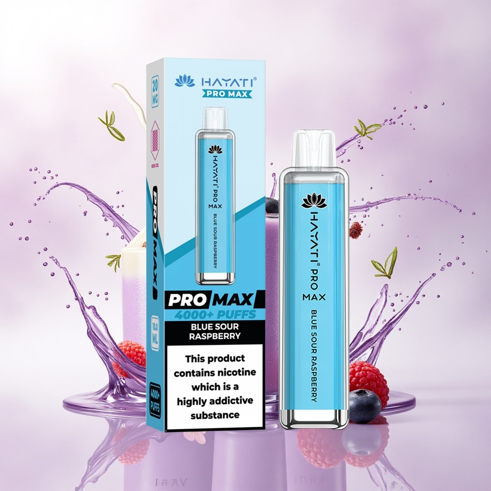 Hayati Pro Max 4000 Puffs Blå Sur Bringebær 1400mAh Rechargeable Dual Coil