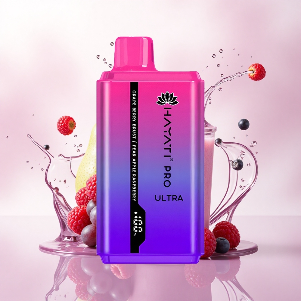 Hayati Pro Ultra 15000 Puffs Druebærsprut Pære Eple Bringebær 850mAh 2% nikotin