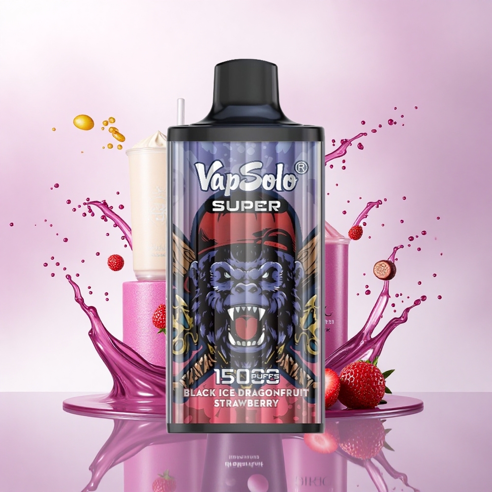 Vapsolo Super 15000 Puffs Svart Is Dragefrukt Jordbær 40ml Nikotin 850mAh