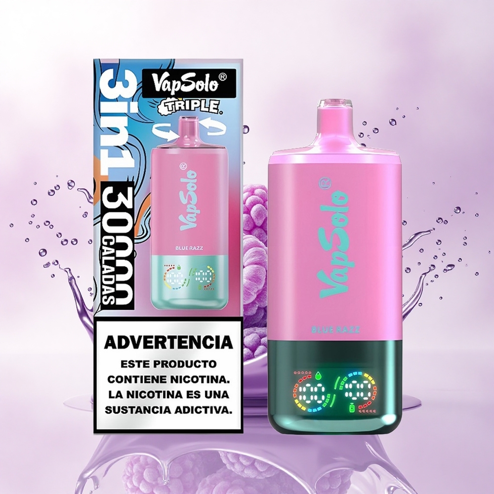Vapsolo Triple 30000 Puffs Blå Bringebær Type-C 40ml