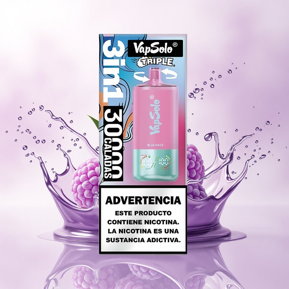 Vapsolo Triple 30000 Puffs Blå Bringebær Type-C 40ml