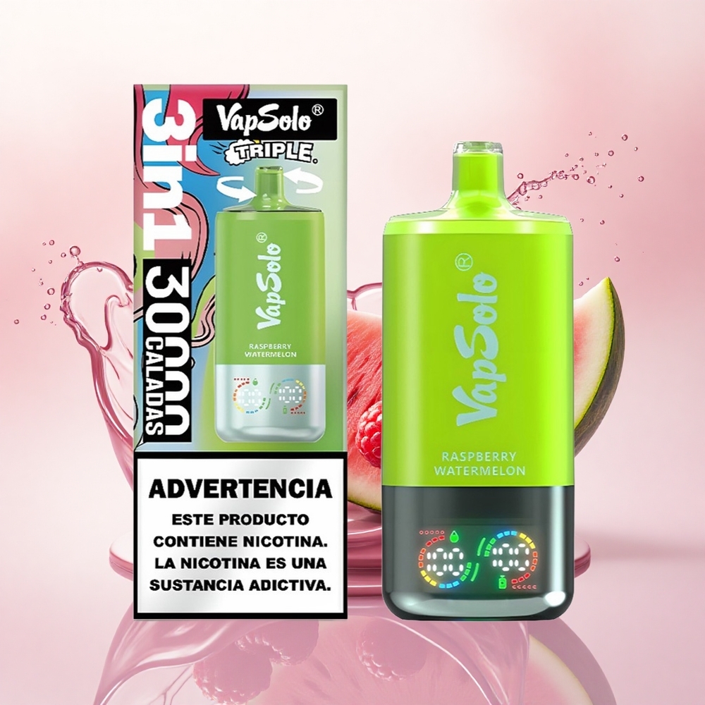 Vapsolo Triple 30000 Puffs Bringebær Vannmelon 40ml 20mg Nikotin Type-C