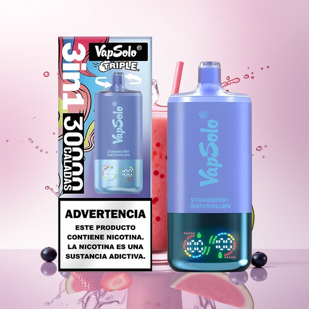 Vapsolo Triple 30000 Puffs Jordbær Vannmelon & Blåbær Is med 40ml E-Væske og 20 mg/ml Nikotin