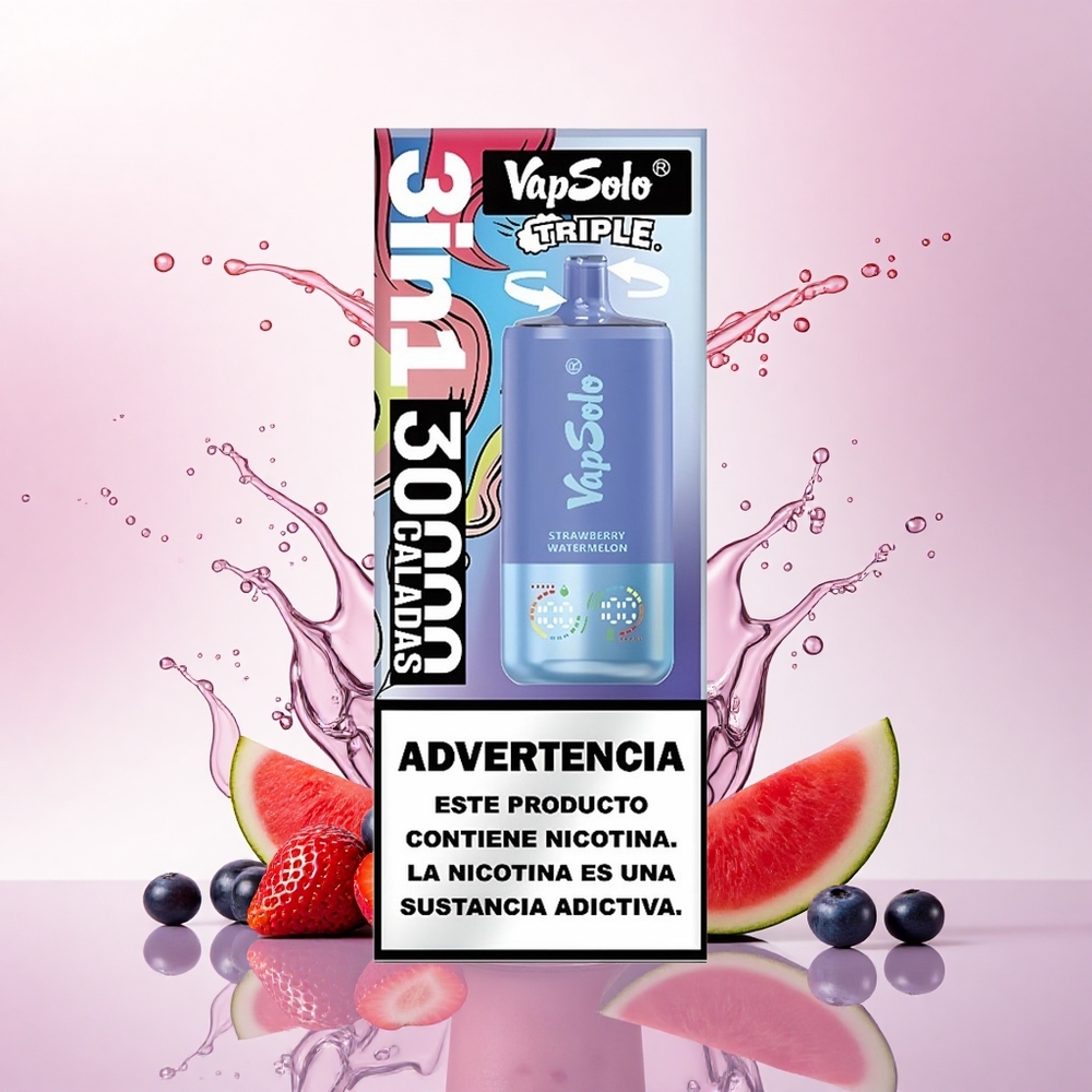 Vapsolo Triple 30000 Puffs Jordbær Vannmelon & Blåbær Is med 40ml E-Væske og 20 mg/ml Nikotin