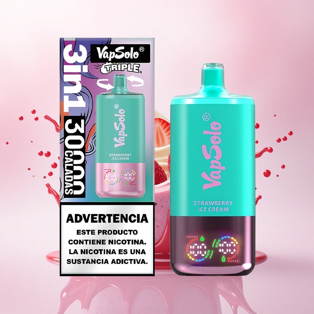 Vapsolo Triple 30000 Puffs Jordbæriskrem Type-C 40ml Nikotin 20mg