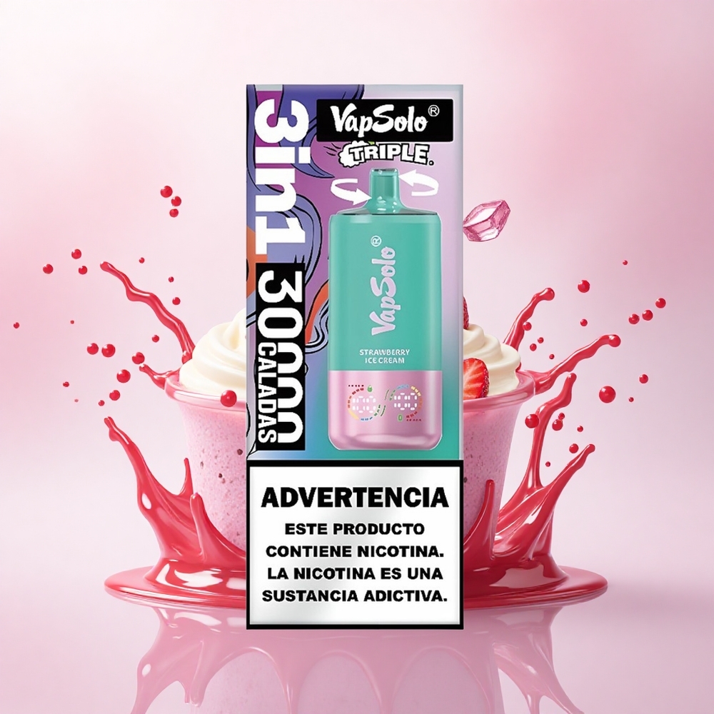 Vapsolo Triple 30000 Puffs Jordbæriskrem Type-C 40ml Nikotin 20mg