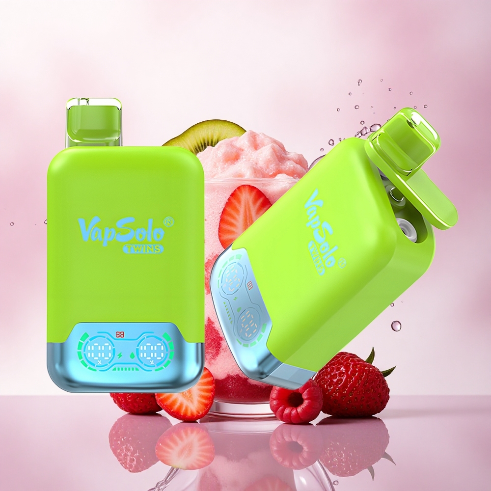 Vapsolo Twins 20000 Puffs Jordbær Kiwi & Jordbær Bringebær Kirsebær Is med 40 ml E-væske og Type-C