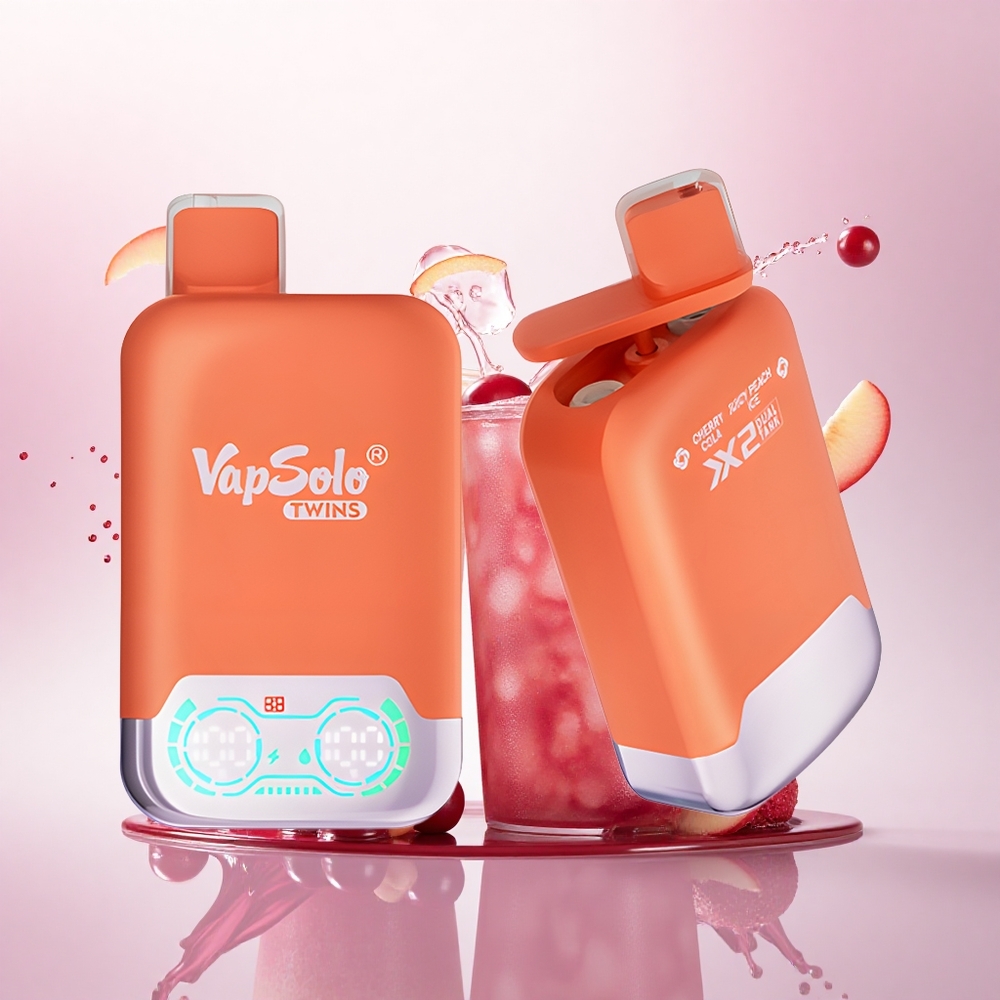 Vapsolo Twins 20000 Puffs Kirsebær Cola & Saftig Fersken Is med 40 ml e-væske og Type-C-lading