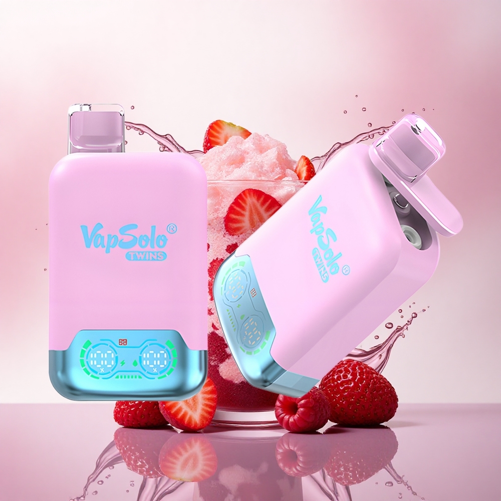Vapsolo Twins 20000 Puffs Svart Is Dragefrukt Jordbær & Bringebær Vannmelon med 40 ml E-væske og 20 mg/ml nikotin